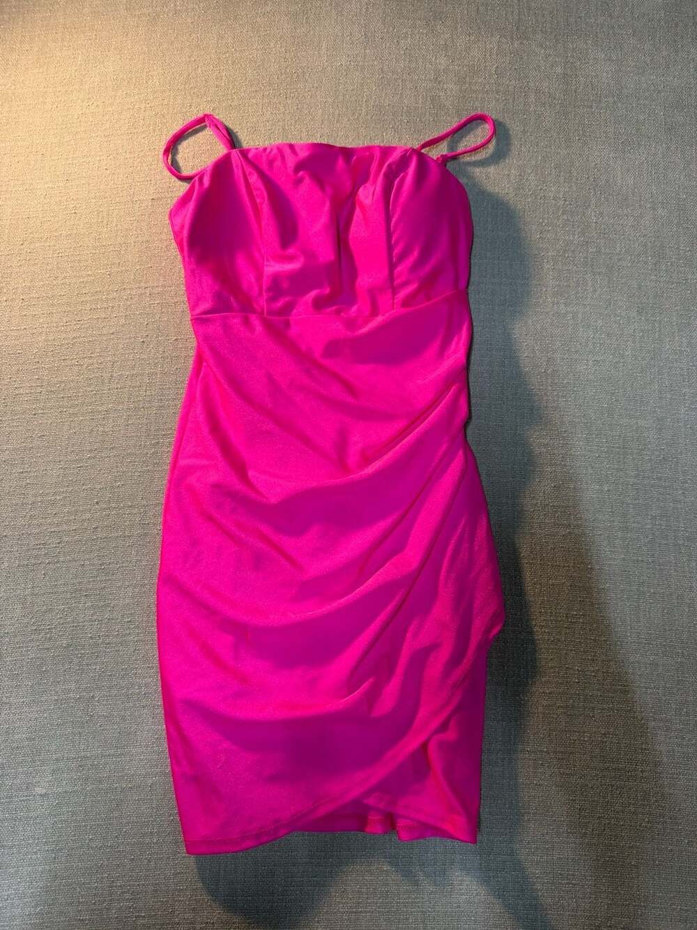 Midnight Doll Hot Pink Ruched Spaghetti Strap Bodycon Mini Dress